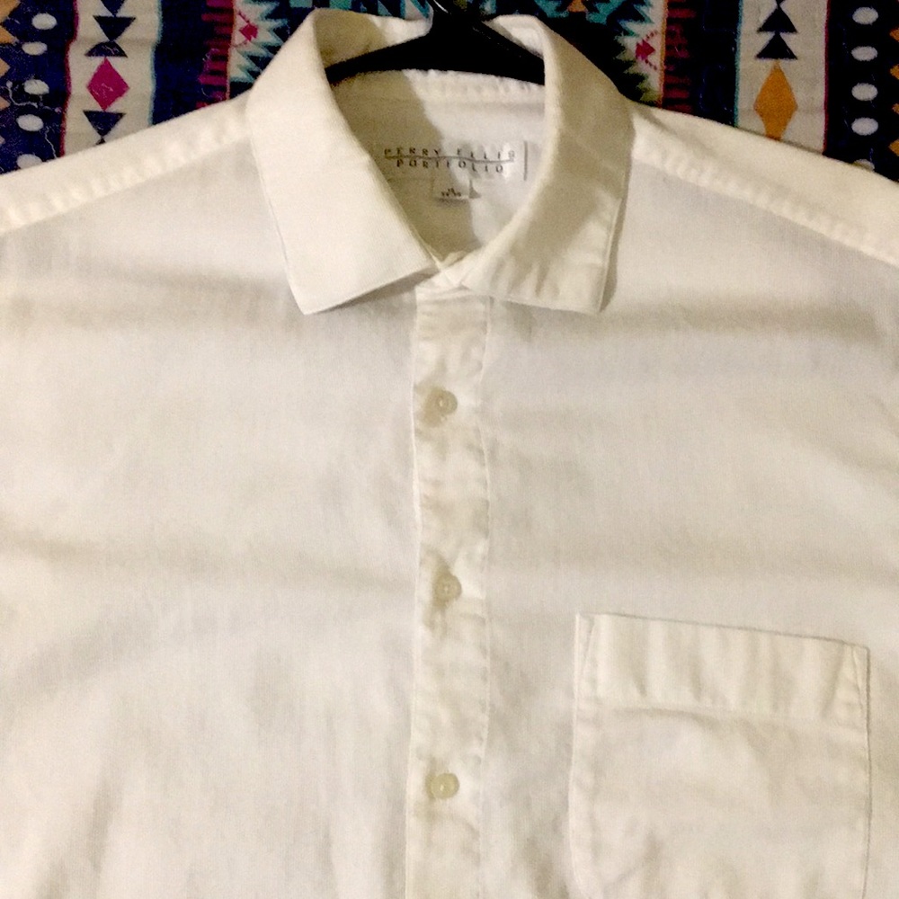 Perry ellis white on white dress shirt mint 16”-34-35”